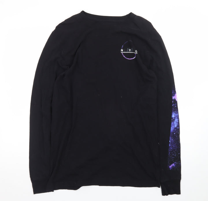 Urban Pipeline Men's Black NYC Space Print Long Sleeve T-Shirt Size M