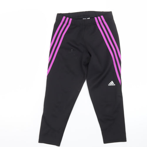 Adidas Womens Black XS Ankle Leggings Purple Stripe Performance