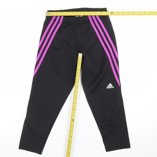 Adidas Womens Black XS Ankle Leggings Purple Stripe Performance