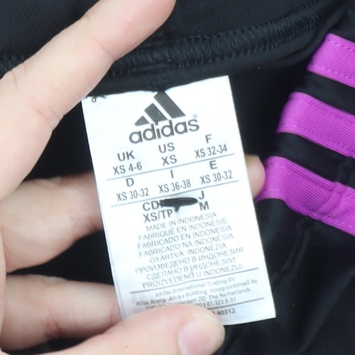 Adidas Womens Black XS Ankle Leggings Purple Stripe Performance