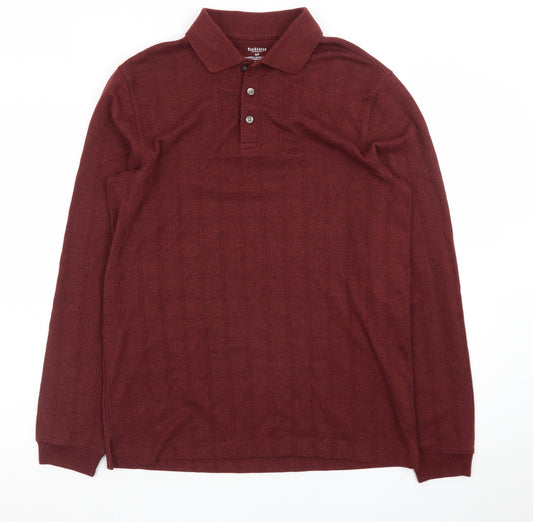 Van Heusen Men's Red Long Sleeve Cotton Polo Shirt Size S