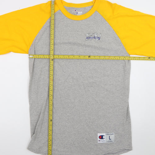 Champion Men's Grey Yellow 3/4 Sleeve Raglan T-Shirt Size L