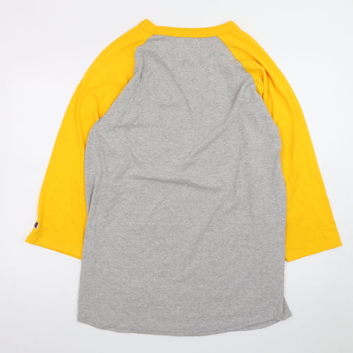 Champion Men's Grey Yellow 3/4 Sleeve Raglan T-Shirt Size L