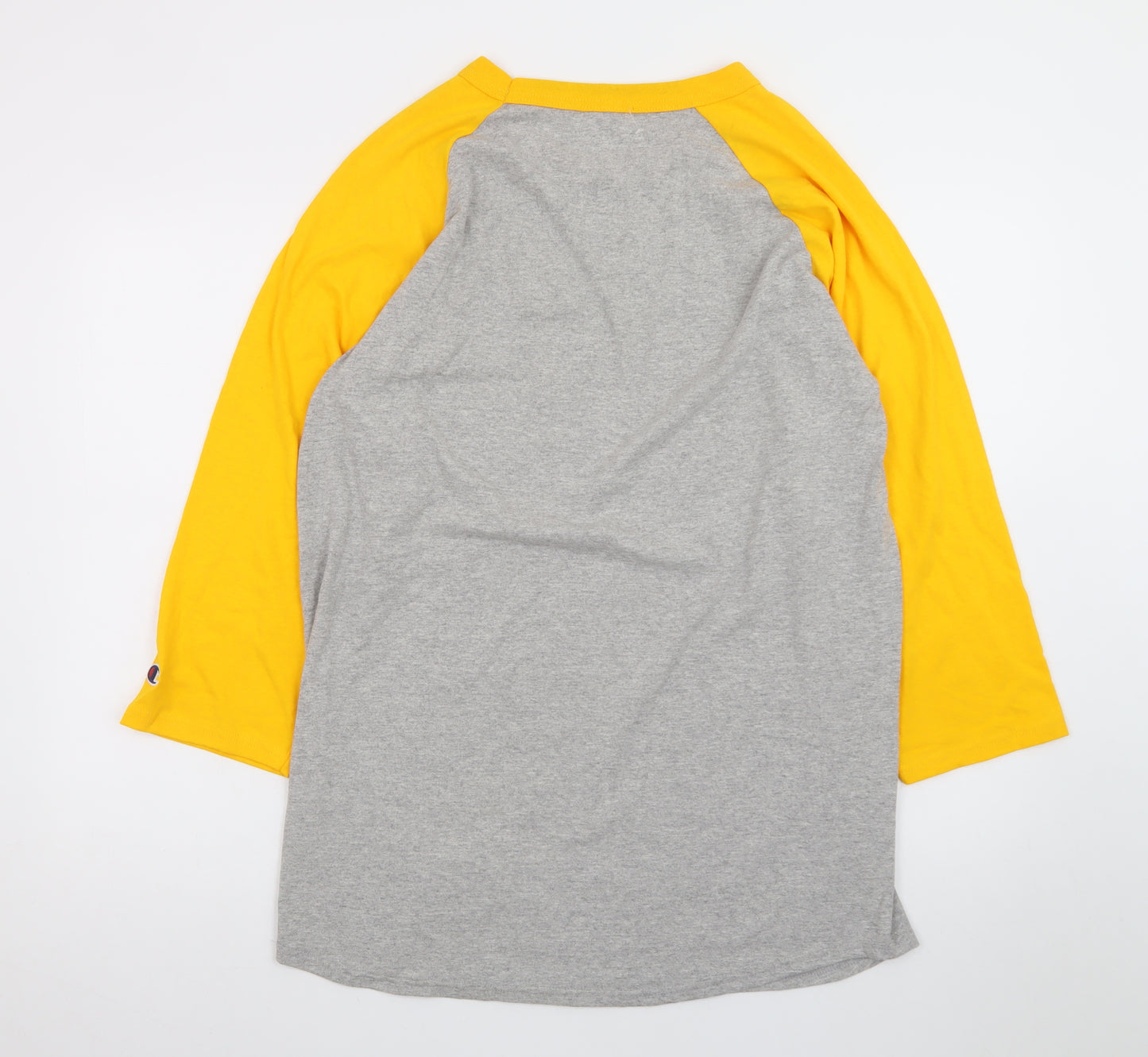 Champion Men's Grey Yellow 3/4 Sleeve Raglan T-Shirt Size L