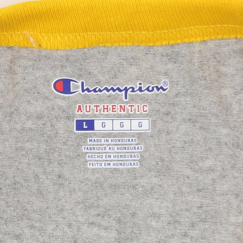 Champion Men's Grey Yellow 3/4 Sleeve Raglan T-Shirt Size L