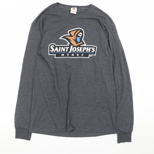 Fruit of the Loom Men's Grey Long Sleeve Saint Joseph's Graphic T-Shirt Size M
