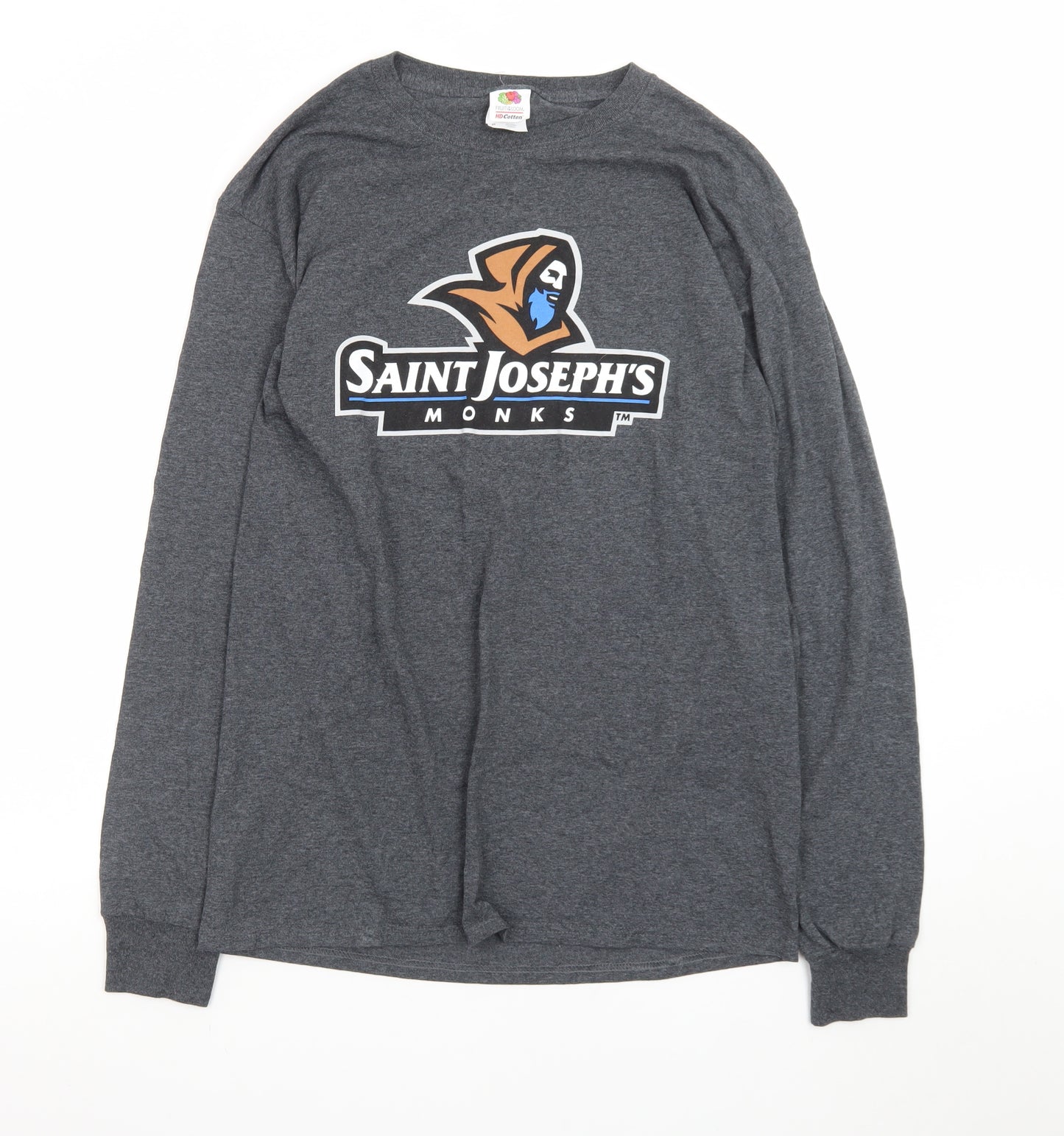 Fruit of the Loom Men's Grey Long Sleeve Saint Joseph's Graphic T-Shirt Size M