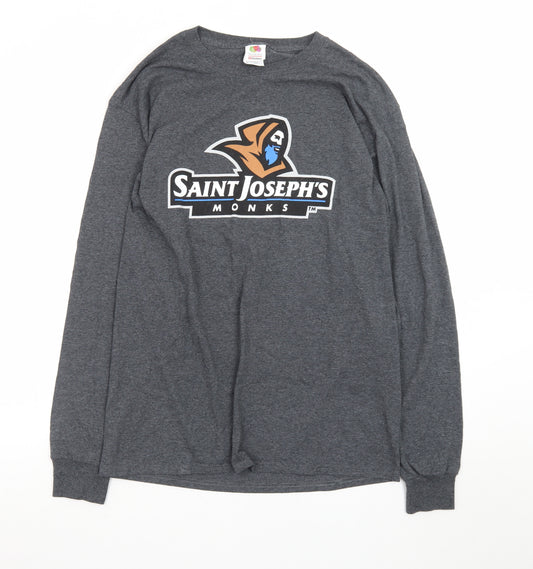 Fruit of the Loom Men's Grey Long Sleeve Saint Joseph's Graphic T-Shirt Size M