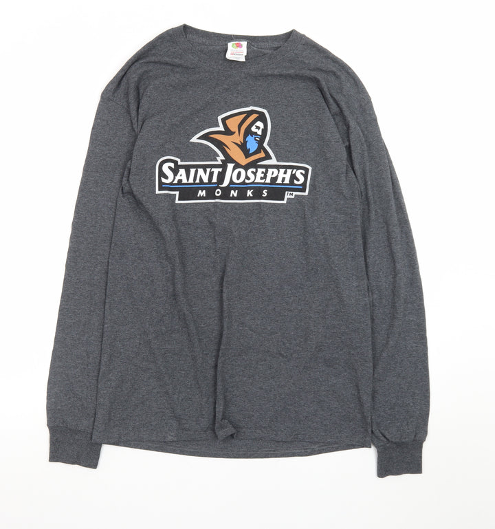 Fruit of the Loom Men's Grey Long Sleeve Saint Joseph's Graphic T-Shirt Size M