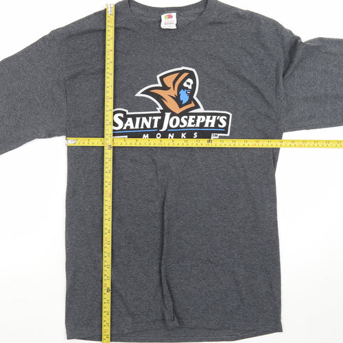 Fruit of the Loom Men's Grey Long Sleeve Saint Joseph's Graphic T-Shirt Size M