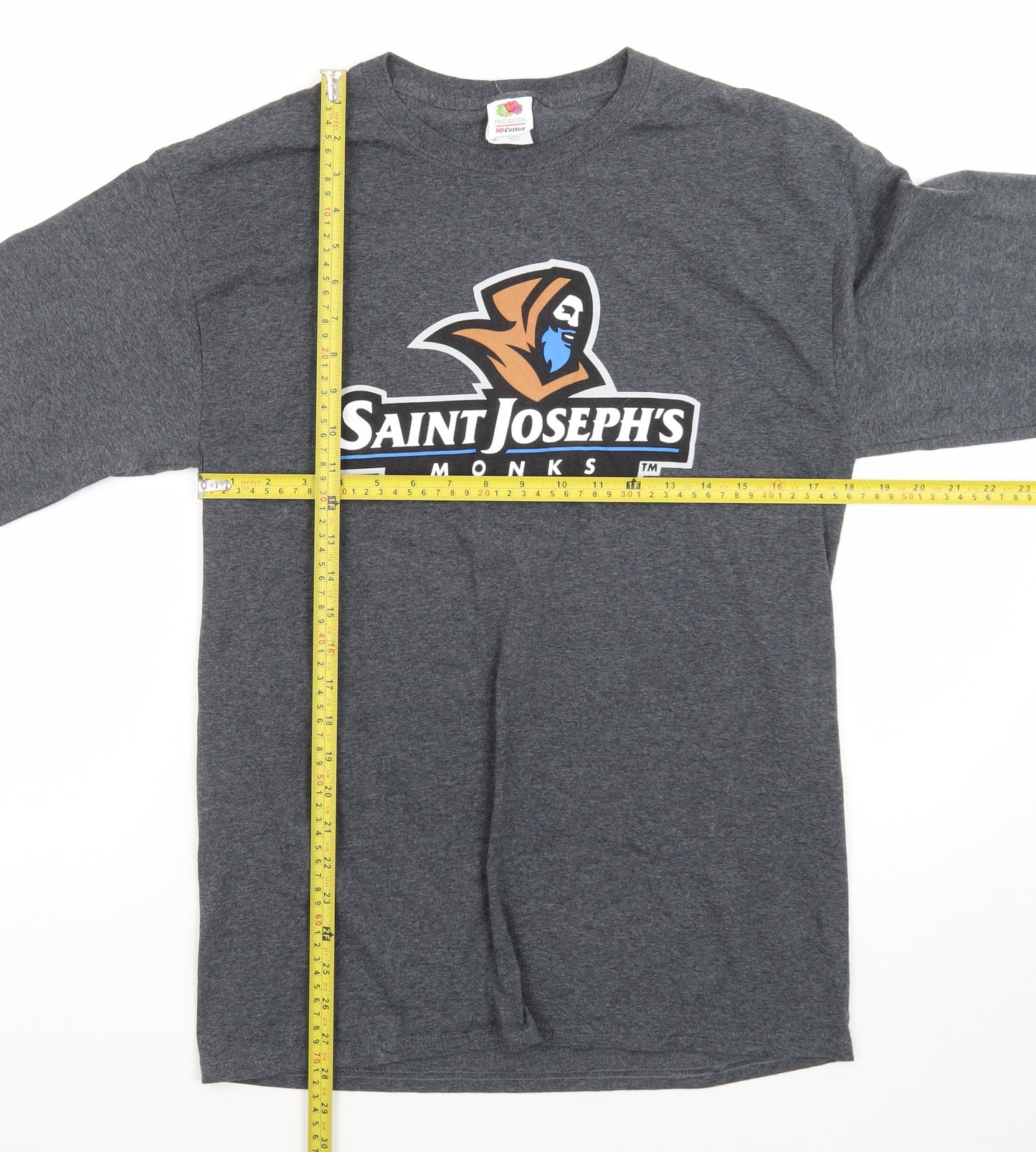 Fruit of the Loom Men's Grey Long Sleeve Saint Joseph's Graphic T-Shirt Size M