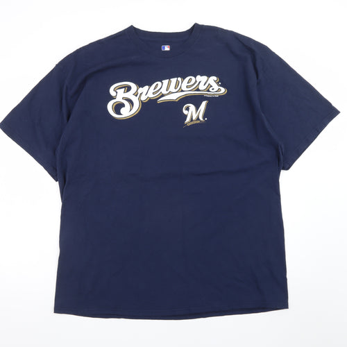 MLB Genuine Merchandise Men's Navy Brewers T-Shirt 2XL Cotton Short Sleeve