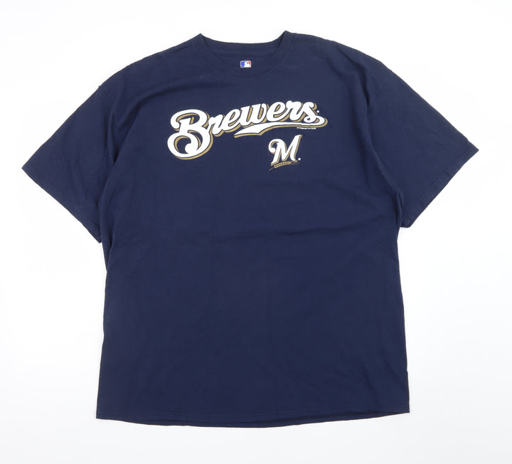 MLB Genuine Merchandise Men's Navy Brewers T-Shirt 2XL Cotton Short Sleeve