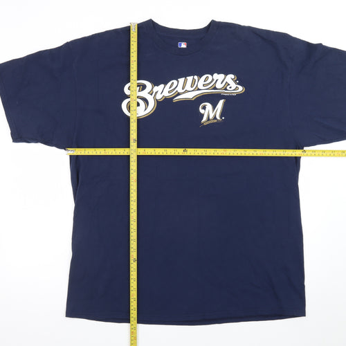 MLB Genuine Merchandise Men's Navy Brewers T-Shirt 2XL Cotton Short Sleeve