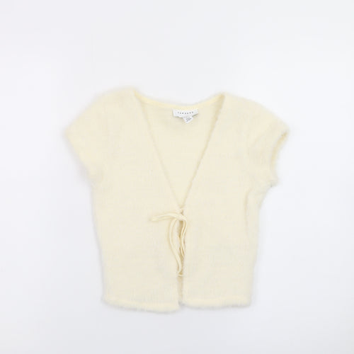 Topshop Women Ivory Petite Size 4 Fuzzy Tie Front V-Neck Cardigan