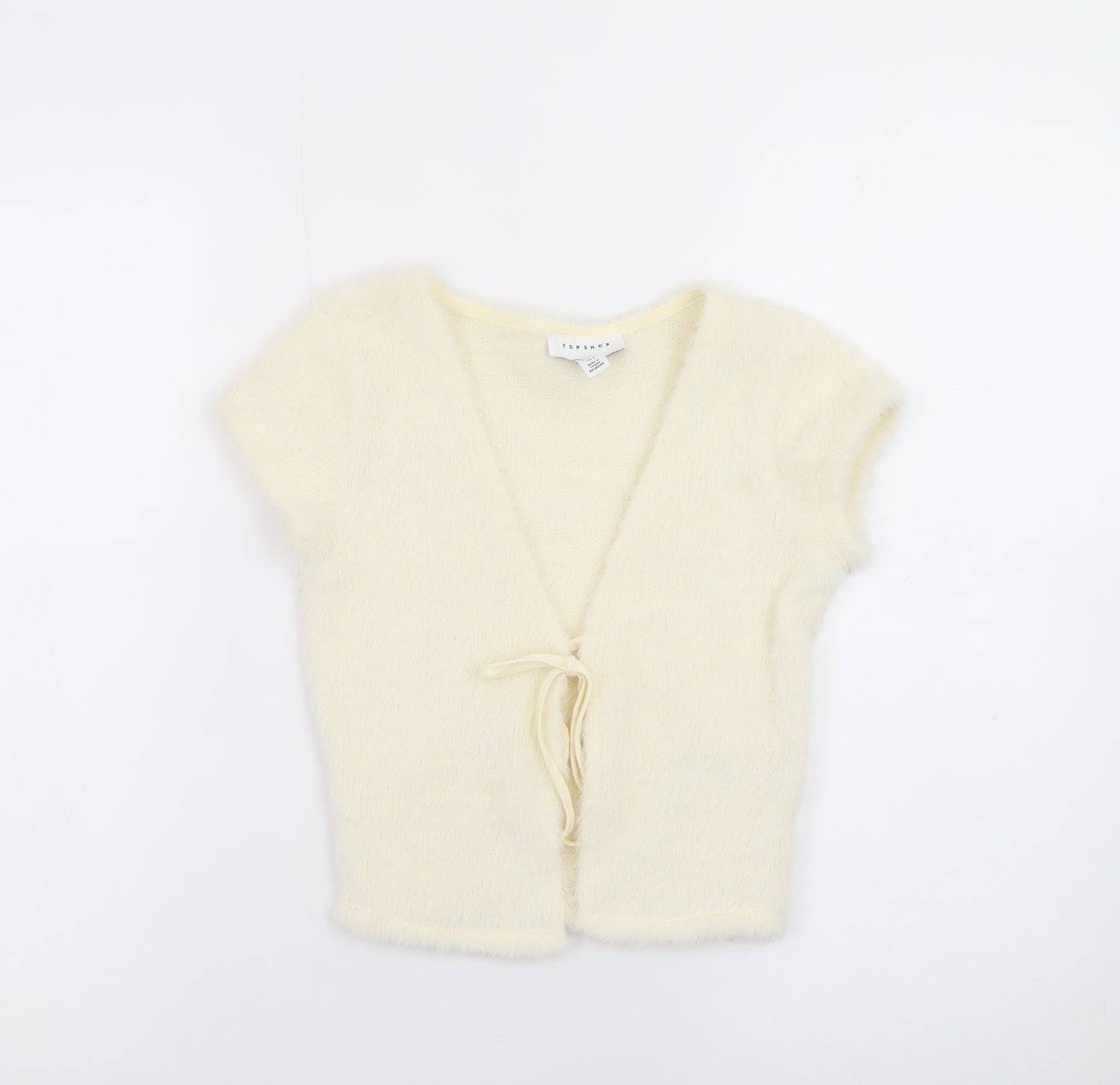 Topshop Women Ivory Petite Size 4 Fuzzy Tie Front V-Neck Cardigan