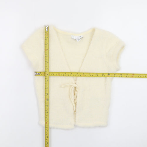 Topshop Women Ivory Petite Size 4 Fuzzy Tie Front V-Neck Cardigan