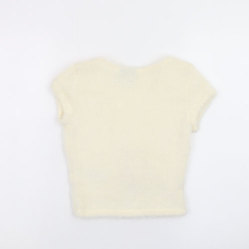 Topshop Women Ivory Petite Size 4 Fuzzy Tie Front V-Neck Cardigan