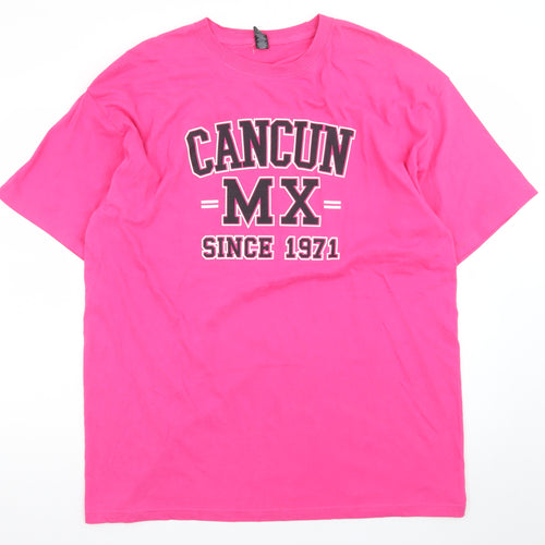 M&O Gold Women's Pink Cancun MX Print Cotton T-Shirt XL