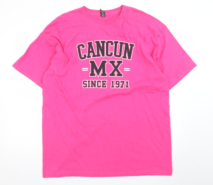 M&O Gold Women's Pink Cancun MX Print Cotton T-Shirt XL