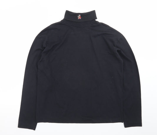 All Points Men Black Roll Neck Long Sleeve Cotton T-Shirt L