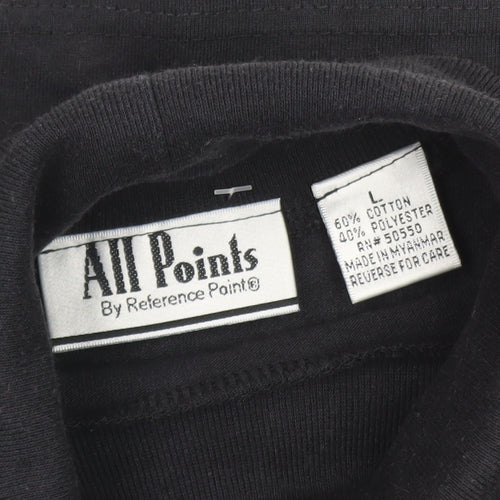 All Points Men Black Roll Neck Long Sleeve Cotton T-Shirt L