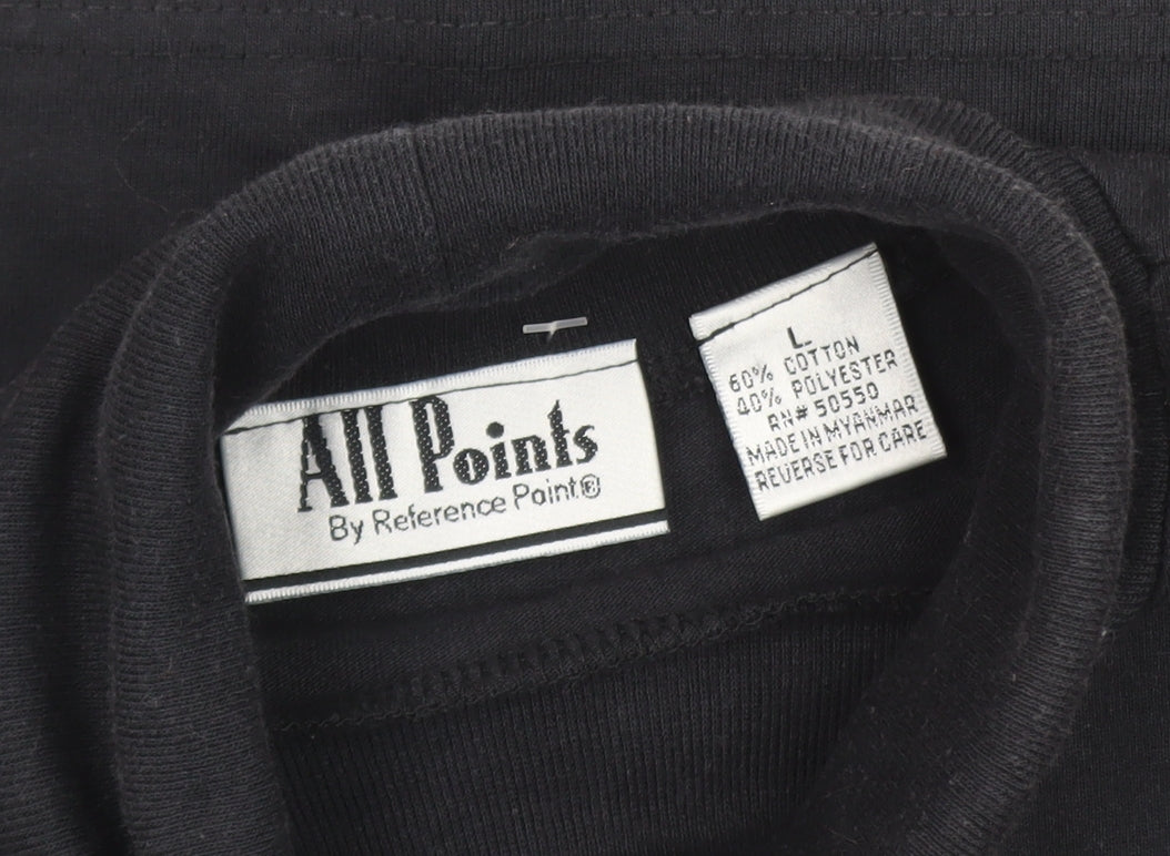 All Points Men Black Roll Neck Long Sleeve Cotton T-Shirt L