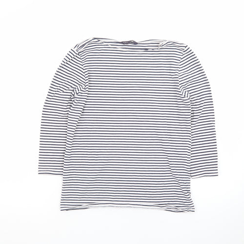 Marks and Spencer Women's White Striped 3/4 Sleeve Cotton T-Shirt Size 12