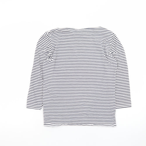 Marks and Spencer Women's White Striped 3/4 Sleeve Cotton T-Shirt Size 12