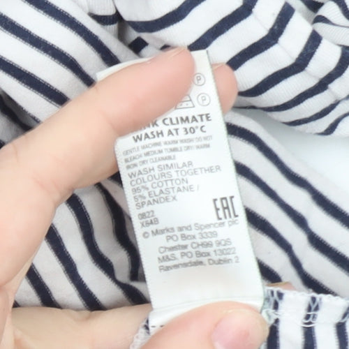 Marks and Spencer Women's White Striped 3/4 Sleeve Cotton T-Shirt Size 12