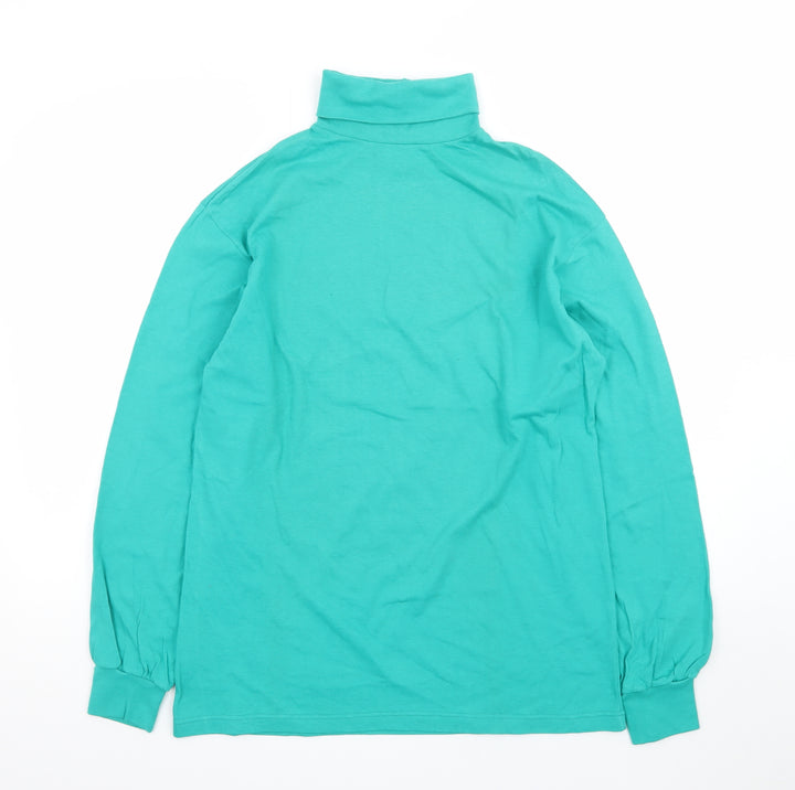 Hanes Women's Green Roll Neck Long Sleeve Cotton Jersey Top M