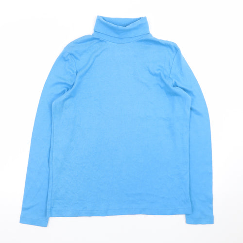 KR Essentials Womens Blue Cotton Petite Roll Neck Long Sleeve Top M