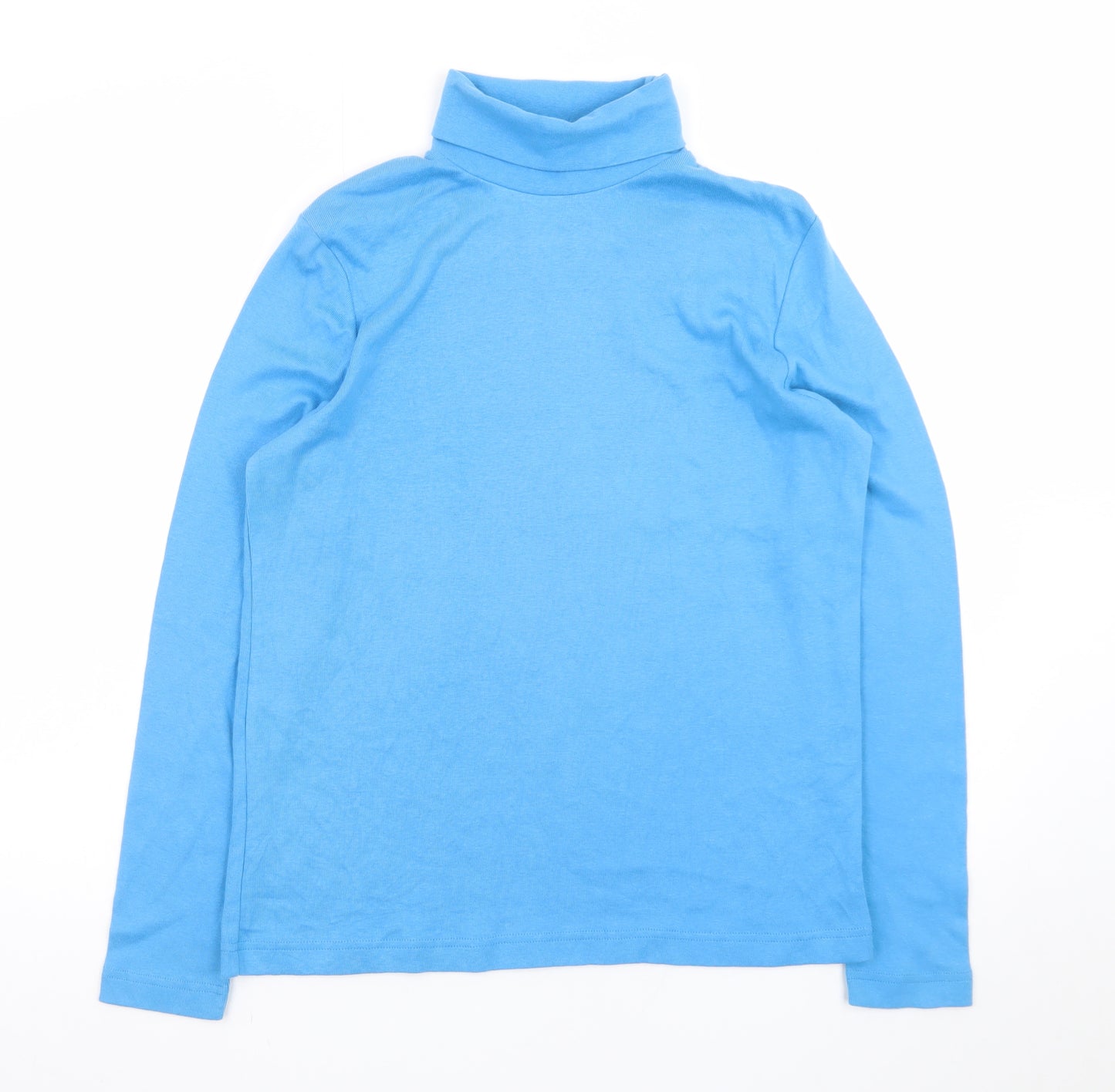 KR Essentials Womens Blue Cotton Petite Roll Neck Long Sleeve Top M