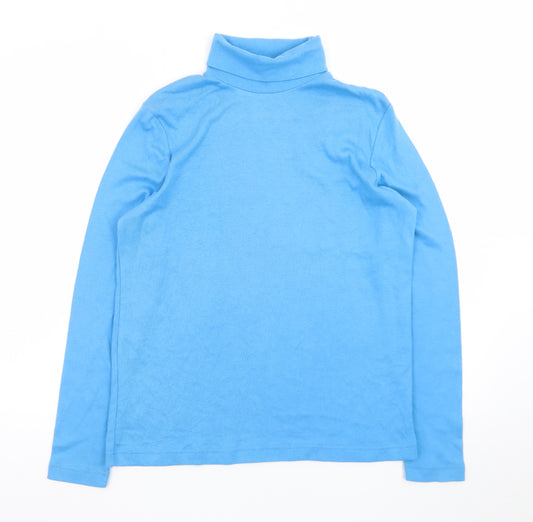 KR Essentials Womens Blue Cotton Petite Roll Neck Long Sleeve Top M