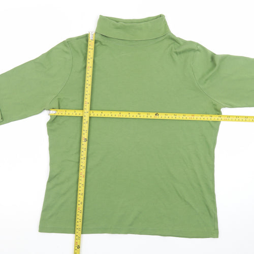 L.L. Bean Women's Green Roll Neck Long Sleeve Cotton Top M