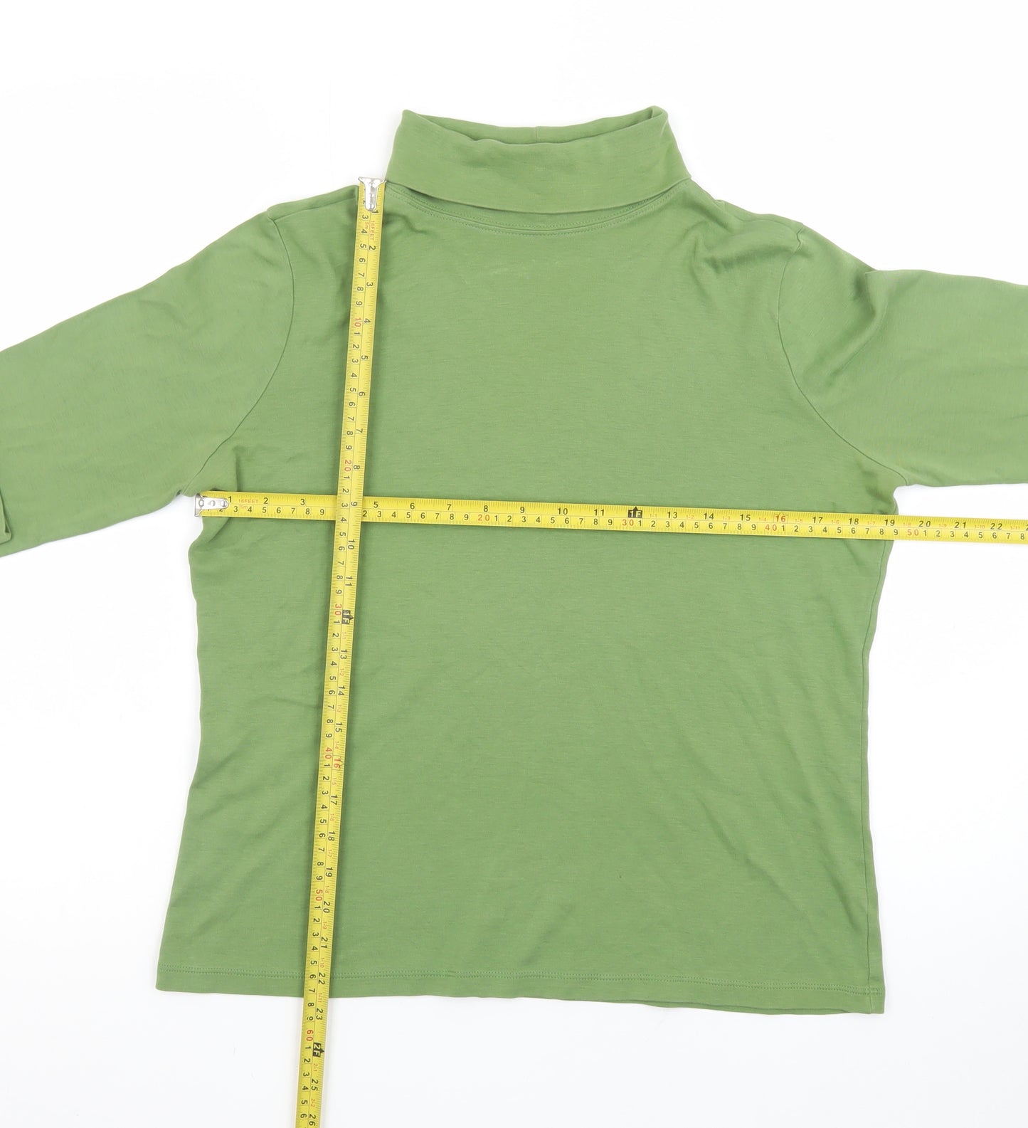 L.L. Bean Women's Green Roll Neck Long Sleeve Cotton Top M