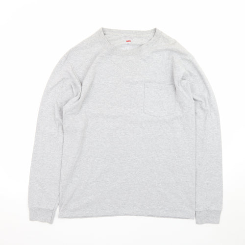 Hanes Men’s Grey Long Sleeve Crew Neck Pocket T-Shirt Size M