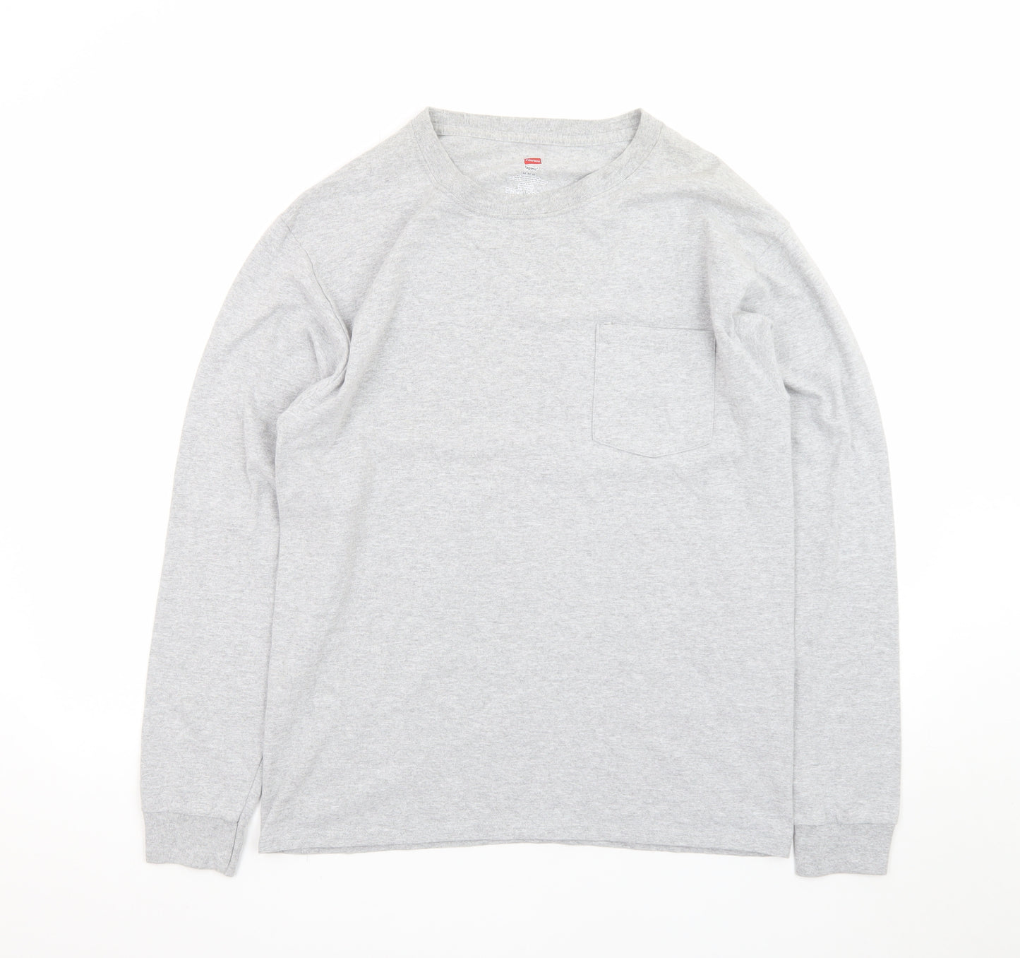 Hanes Men’s Grey Long Sleeve Crew Neck Pocket T-Shirt Size M