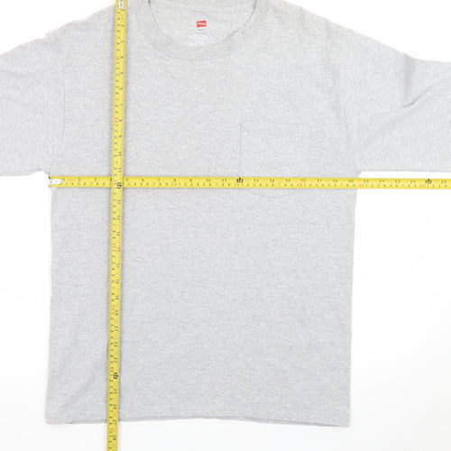 Hanes Men’s Grey Long Sleeve Crew Neck Pocket T-Shirt Size M