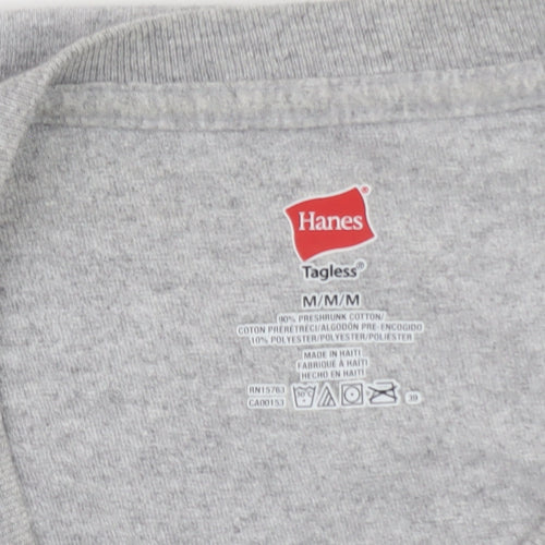 Hanes Men’s Grey Long Sleeve Crew Neck Pocket T-Shirt Size M