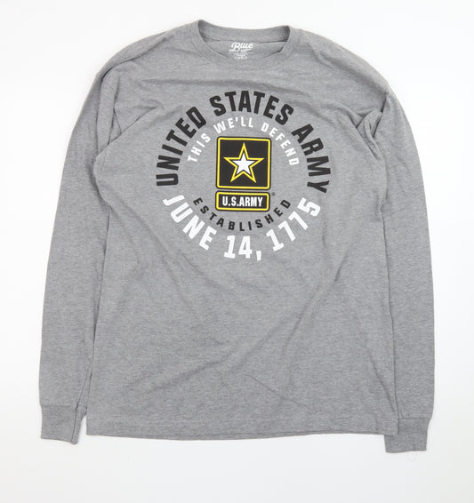 Blue 84 Men's Grey U.S. Army Long Sleeve Graphic T-Shirt Size L