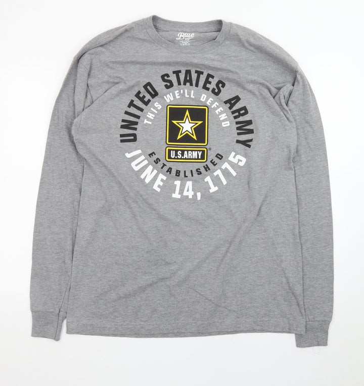 Blue 84 Men's Grey U.S. Army Long Sleeve Graphic T-Shirt Size L