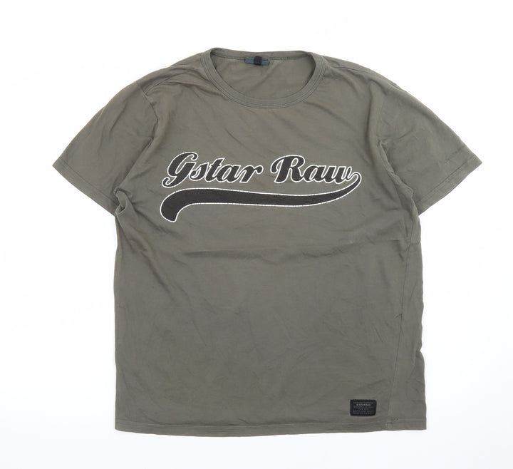 G-Star Men Green Graphic Print Crew Neck Short Sleeve T-Shirt L