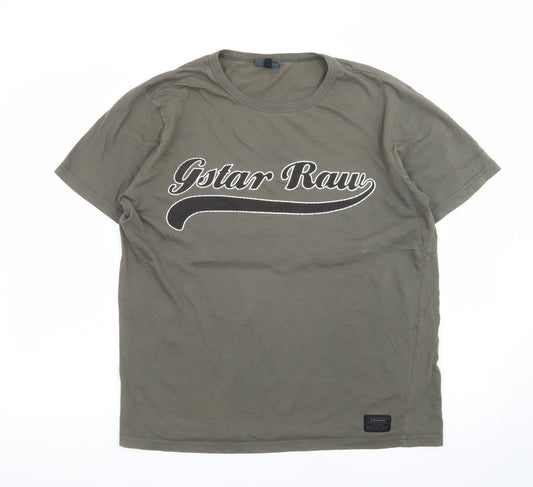G-Star Men Green Graphic Print Crew Neck Short Sleeve T-Shirt L