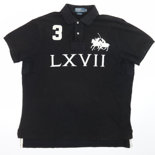 Ralph Lauren Men's Black XL Custom Fit Polo Shirt LXVII Design