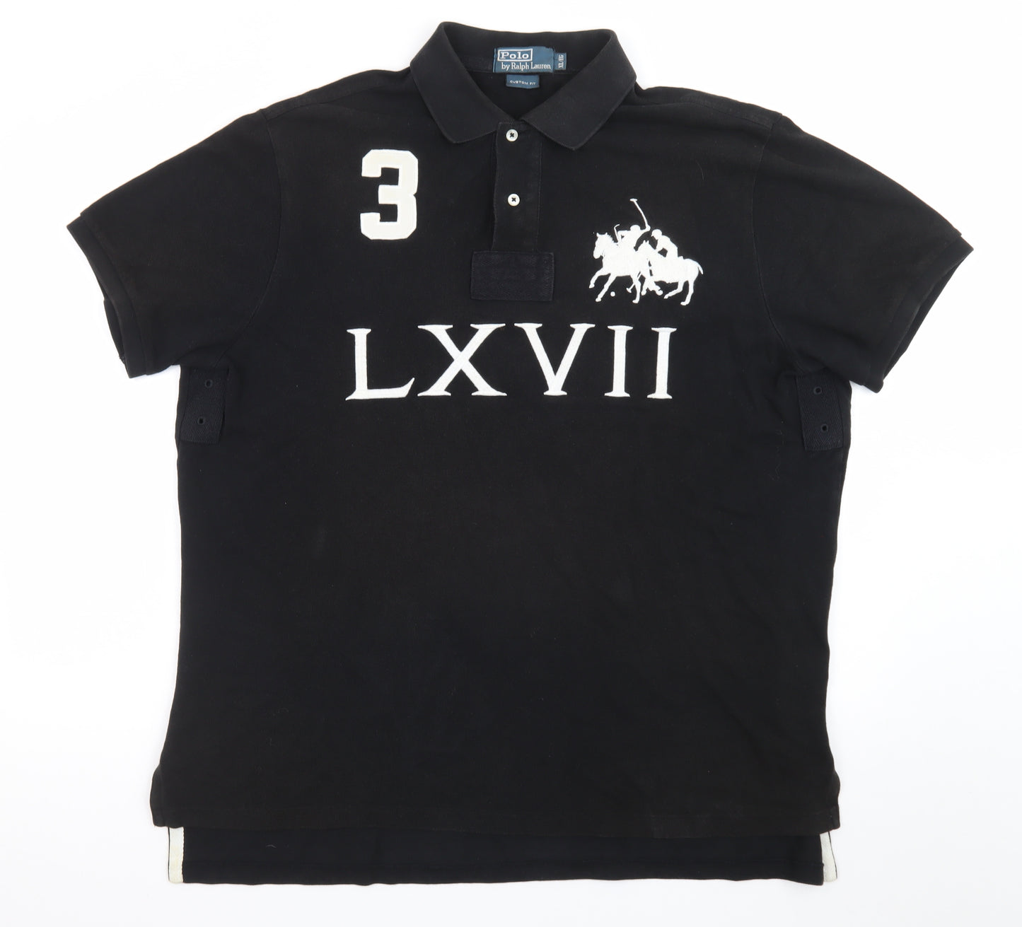 Ralph Lauren Men's Black XL Custom Fit Polo Shirt LXVII Design