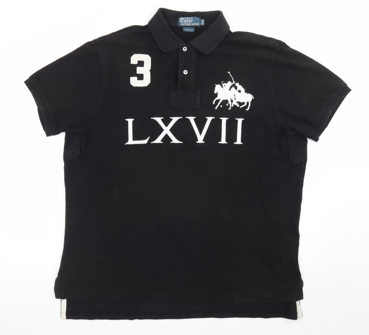 Ralph Lauren Men's Black XL Custom Fit Polo Shirt LXVII Design