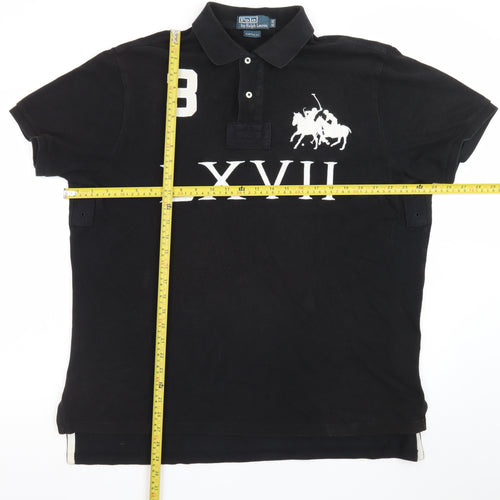 Ralph Lauren Men's Black XL Custom Fit Polo Shirt LXVII Design