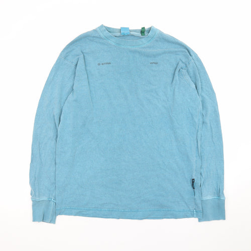 G-Star RAW Men's Blue Long Sleeve Crew Neck Cotton T-Shirt Size S