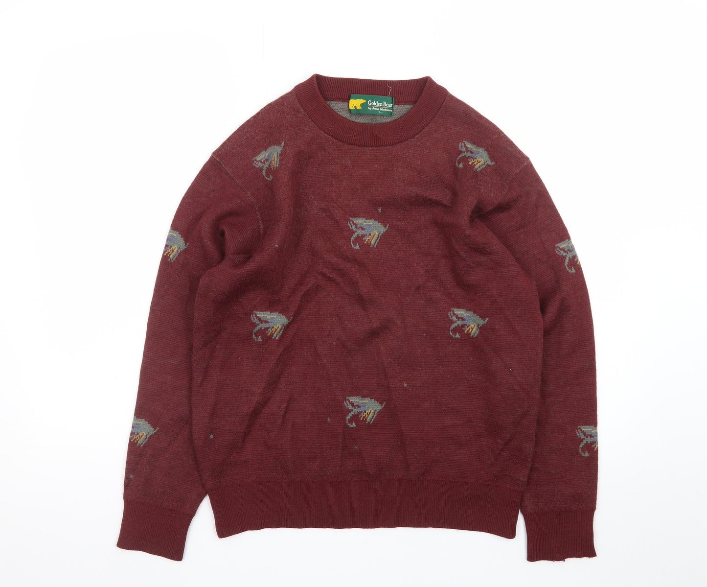 Golden Bear Men’s Red Wool Animal Knit Pullover Jumper L